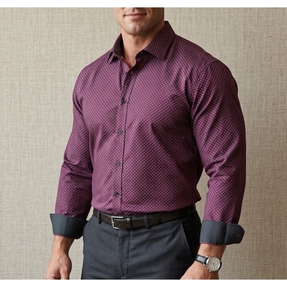 Society‎ Of Threads Shirt Men's L Geometric Comfort Stretch Slim Fit Button Up